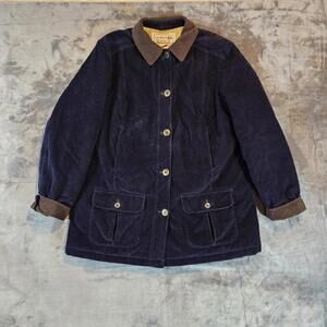 LL Bean Men's M Ladies L Corduroy Qulit Lined Barn Coat Navy Excellent